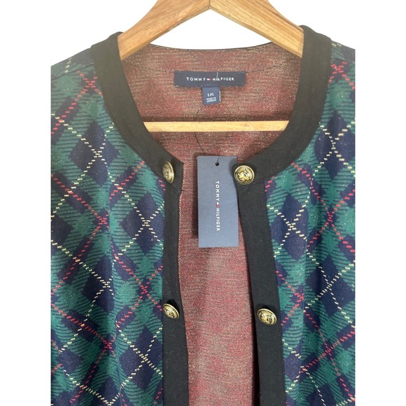 Tommy Hilfiger Women Tartan Party Blazer Jacket Gold Buttons Navy Green Red L - Picture 5 of 11